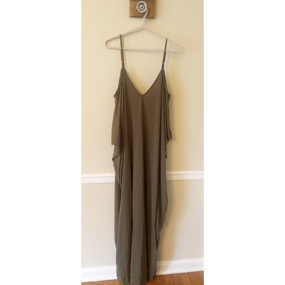 NWT Asos Womens Size 10 Green Sleeveless Maxi Dress Knit V-Neck Roomy